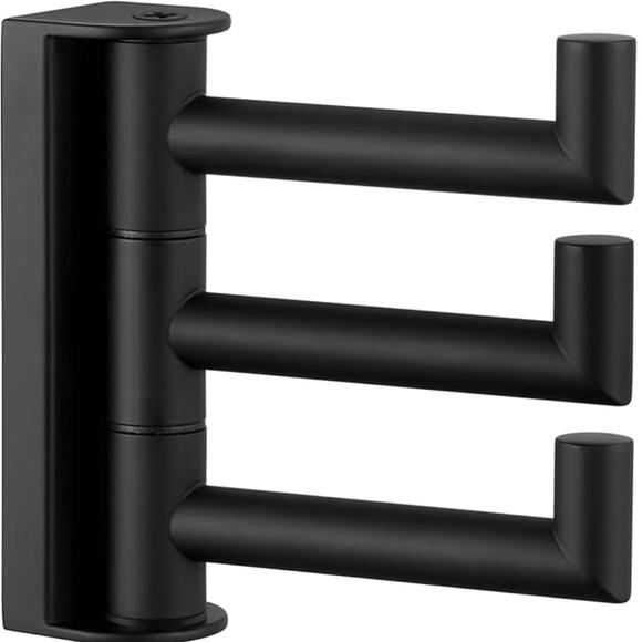 Swivel Stainless Steel Foldable Towel Hook with Multi Three Rotating Arm- Black - Picture 1 of 6